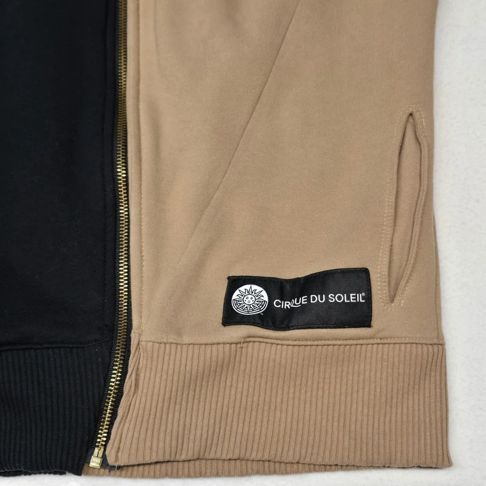 Cirque du Soleil Womens S Full Zip Hoodie Colorblock Black Tan Thick Hoodie
